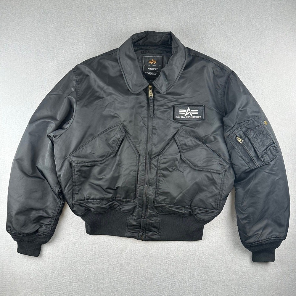 Alpha Industries Flight Jacket Mens XL Black Nylon Bomber Utility PON002293-2294